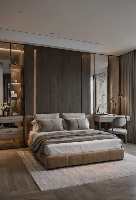 Raw photo,Masterpiece, high quality, best quality, authentic, super detail, bedroom style modern