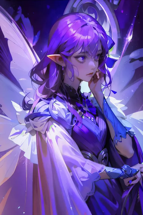 Image of Arafad woman wearing purple dress and butterfly wings，fairy tale core，light violet，princess of amethyst，Belle Defin，ball doll，deep purple，Fantasy dresses，Wear purple，Astral Fairy，purple skin color，Ethereal fairy tale，fantasy costumes，deep purple服装...