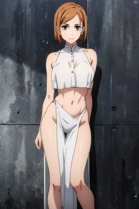 (masterpiece), (best quality), (ultra-detailed), (best illustration), (best shadow), (absurdres), nobarakugisakinova, short hair, orange hair, ((brown eyes)), kugisaki nobara, 1girl, solo, bangs, looking at viewer, upper body, perfect body, ((perfect breas...