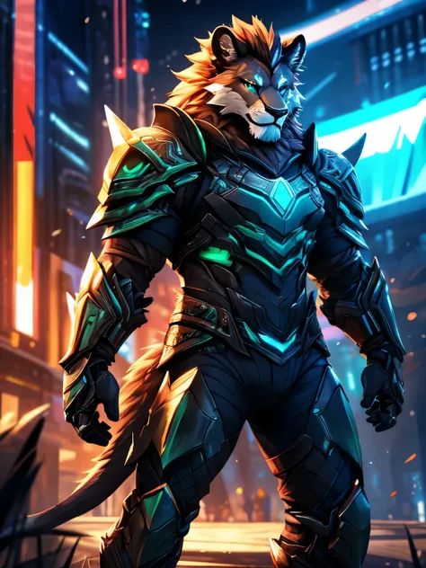 a close up of a person with a green shirt and a black jacket, male robotic anthro Lion, trendin on artstation, corrupted armor, commission for high res, detailed full body concept, sleek glowing armor, green armor, full body Wolf concept, as a badass monst...