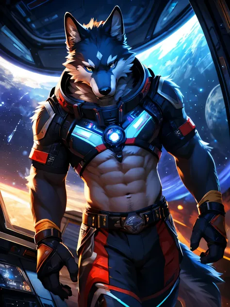 posted on e621, (by Chunie), male, Wolf anthro, solo, (Realistic eye details 1.2), anime character, arafed image of a man in a space station with a mask, pov furry art, anthro paw pov art, furry paw pov art, commission for high res, furry art!!!, very very...