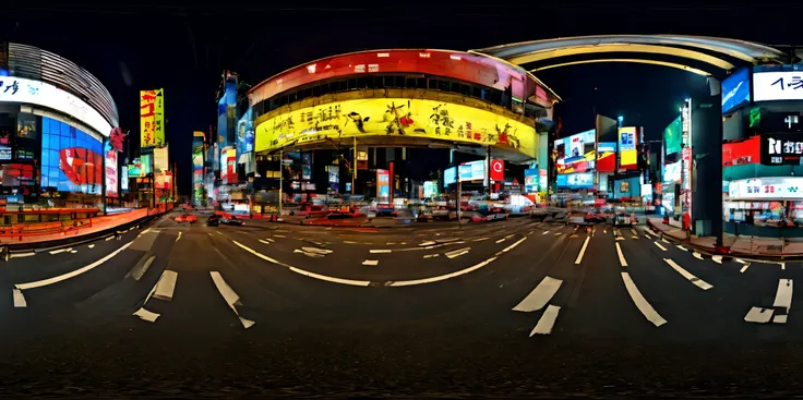 panorama, 
distrito manga de tokio por la noche, luces de neón