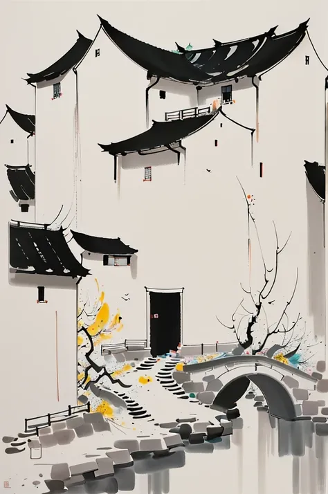 (abstract ink painting:1.5)，author:wu guanzhong,author:wu guanzhong，wu guanzhong的艺术风格，the fusion of chinese ink painting and mod...