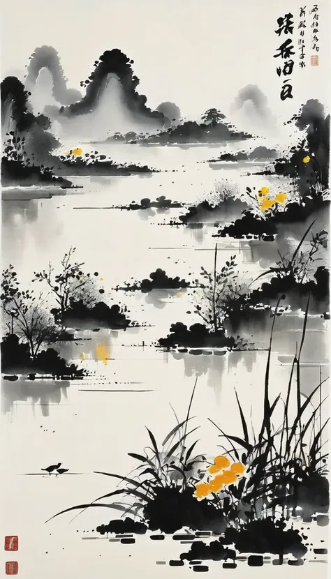 (abstract ink painting:1.5)，author:wu guanzhong,author:wu guanzhong，wu guanzhong的艺术风格，the fusion of chinese ink painting and mod...