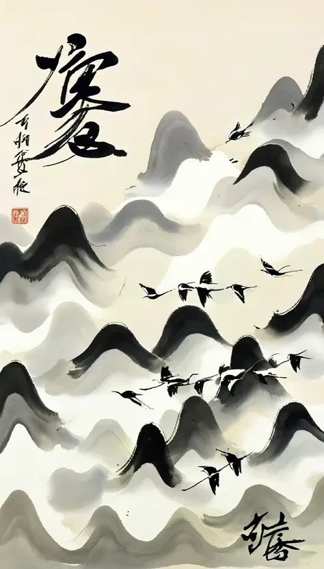 (abstract ink painting:1.5)，author:Wu Guanzhong,author:Wu Guanzhong，Wu Guanzhong的艺术风格，The fusion of Chinese ink painting and modernist aesthetics，Simple yet powerful lines and shapes，minimalist，