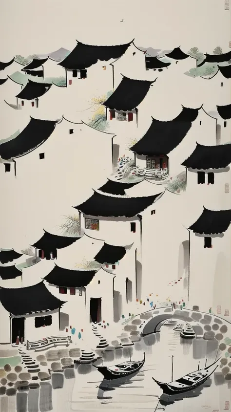 wu guanzhong, wu guanzhong&#39;artistic style, countryside，chinese traditional ink painting