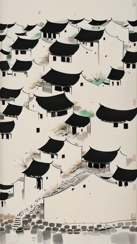 wu guanzhong, wu guanzhong&#39;artistic style, countryside，chinese traditional ink painting