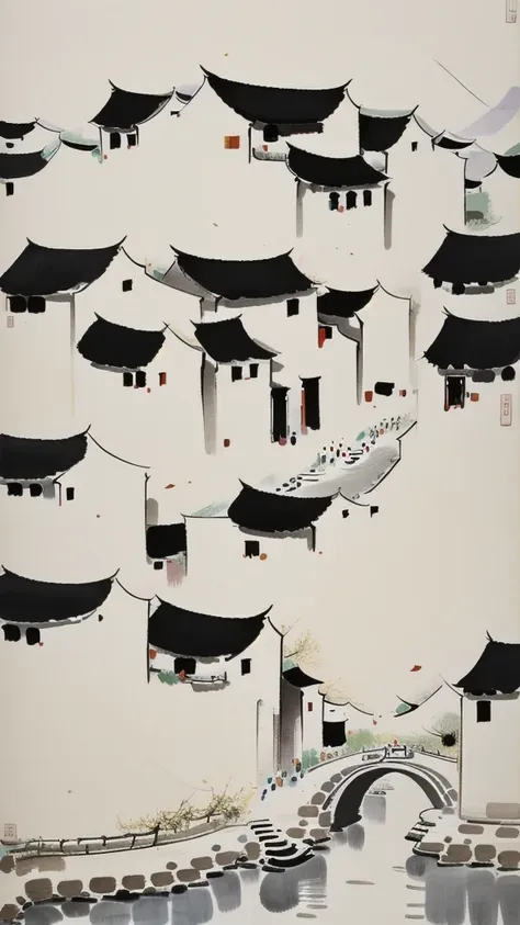 wu guanzhong, wu guanzhong&#39;artistic style, countryside，chinese traditional ink painting