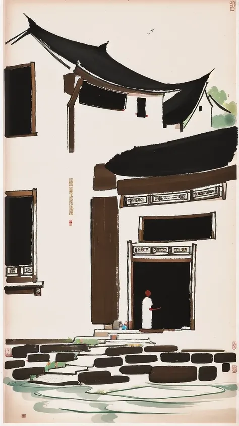 wu guanzhong, wu guanzhong&#39;artistic style, countryside，chinese traditional ink painting