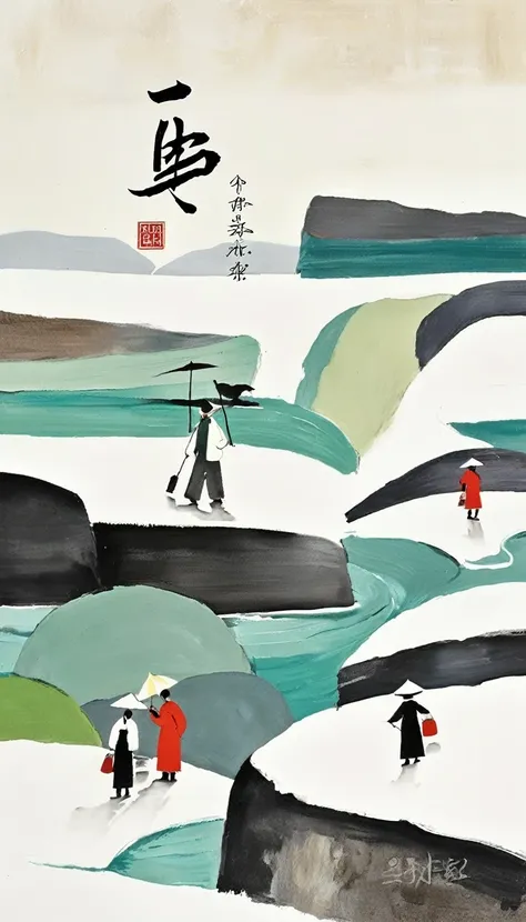 (abstract oil painting:1.5)，author:Wu Guanzhong,author:Wu Guanzhong，Wu Guanzhong的艺术风格，The integration of Chinese ink painting and modern aesthetics