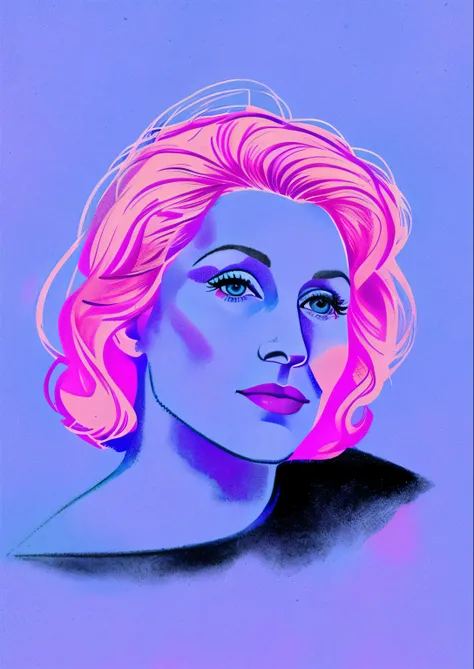 illustration of a woman with pink hair and a blue background, color portrait, drawn in the style of mark arian, portrait illustration, by Julius Gonzalez, by Carey Morris, by Pamela Drew, by Matt Cavotta, inspired by Evaline Ness, greta garbo, dana scully,...