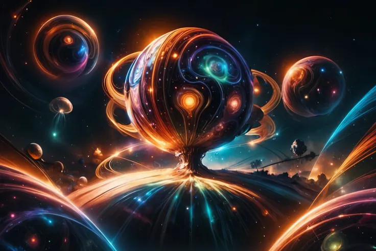 a colorful image of a large ball surrounded by many smaller planets, mind-bending digital art, by beeple, beeple artwork, beeple...