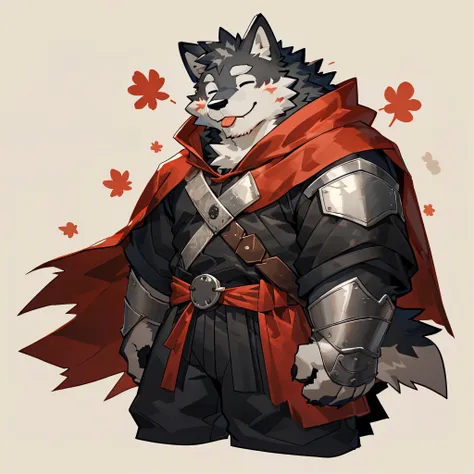 scribble wolf face, ((cute)), anthro(wolf), (gray-black fur:1.5), white beard, (knight costume, long red cherry cloak), (blep:1....