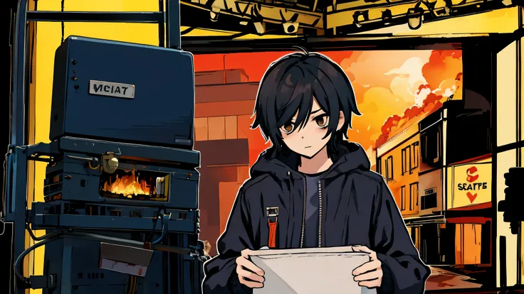 emo boy setting studio on fire