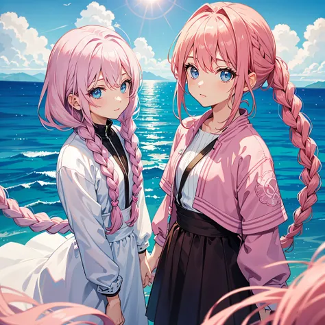  with braid and pink hair and blue eyes