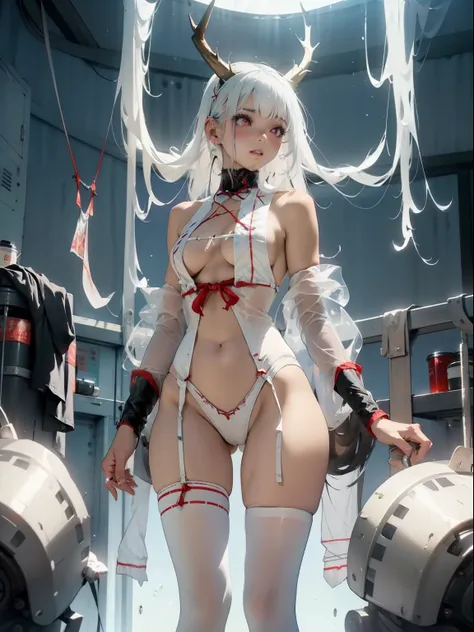 sexy brown skin azur lane waifu，small breasts，curves are super thick，sixpack abs，tied to a torture chair，torture machine，chain，t...