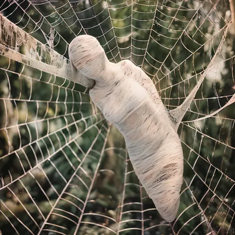 a girl entangled in the spider web, struggle, detailed classroom, (cocoon:1.3), spider web, hanging, spider in the web, spider