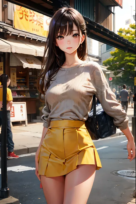 (Perfect Anatomy,top-quality、The ultra -The high-definition、hight resolution、extremely details CG、8K Unit Wallpapers),cowboy shot,portrait,1woman,solo,20 year old beauty,Japanese,(Beautiful detailed eyes,brown eyes),shy,brown hair,long hair,bangs,,(white s...