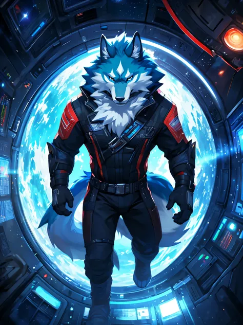 posted on e621, (by Chunie), male, Shirou Ogami anthro, solo, (Realistic eye details 1.2), anime character, arafed image of a man in a space station with a mask, pov furry art, anthro paw pov art, furry paw pov art, commission for high res, furry art!!!, v...
