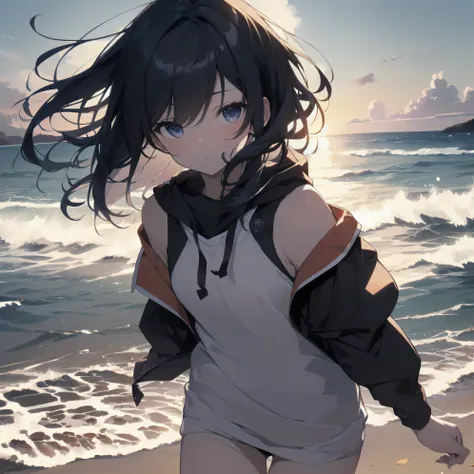 Super absurd quality by the god of art, super detailed, High resolution, anime moe art style, Best Anime 8K Kona-chan Wallpaper, pixiv contest winner, perfect anatomy, break,cowboy shot, (Draw a girl wearing a swimsuit walking on the beach. ),break, 1 girl...