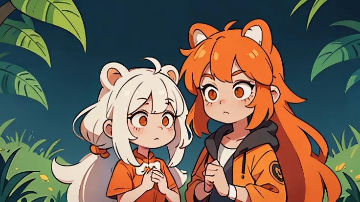 white hair long hair girl with orange hair girl with bear ears