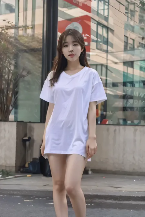 beautiful korean girl standing with white t shirt ,masterpiece,fullbody