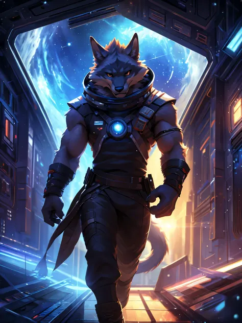 posted on e621, (by Chunie), male, Death (puss in boots) anthro, solo, (Realistic eye details 1.2), anime character, arafed image of a man in a space station with a mask, pov furry art, anthro paw pov art, furry paw pov art, commission for high res, furry ...