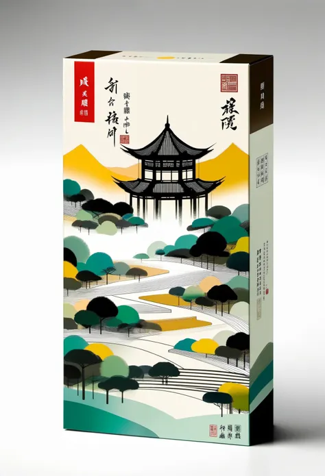 Product packaging design，packaging box，mail order box：Geometric abstract ink，Describe the Jiangnan landscape architectural complex，Wu Guanzhongs style is an artistic expression that merges traditional Chinese ink techniques with Western painting concepts. ...