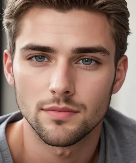 26yrs old handsome man grey 
eyes ultra-realistic