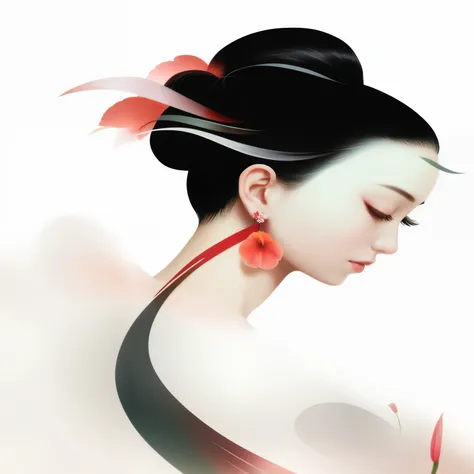 there is a woman，A red flower is stuck in his hair, A beautiful artistic illustration, Beautiful digital illustrations, beautiful digital artwork, Beautiful digital illustration, beautiful digital art, beautiful Gorgeous digital art, beautiful figure paint...