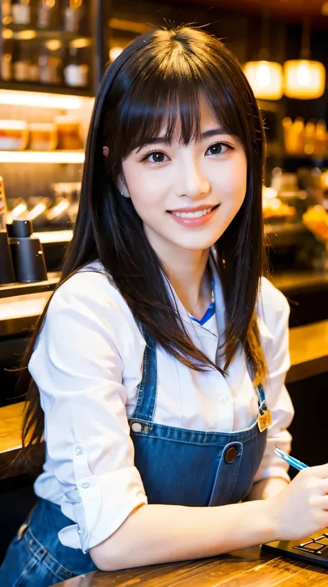 (RAW photo, highest quality)(8k, highest quality, masterpiece: 1.2), Super detailed, super resolution, (realistic, realistic photo: 1.37) Tokyo, girl, work at a cafe, 20th generation, Happy