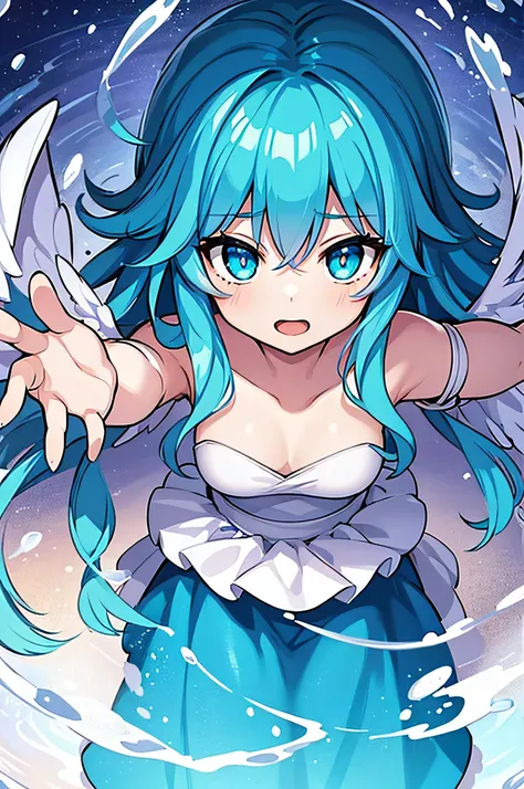 1 girl, alone, aqua, Spirit, unusually long hair, splash of water, prismatic colored crystal wings, crystal dress, hair ornaments, masterpiece, highest quality, 
Water floating, flow of water, Spiral water, Water behind, whirlwind of water, Crystal AI,