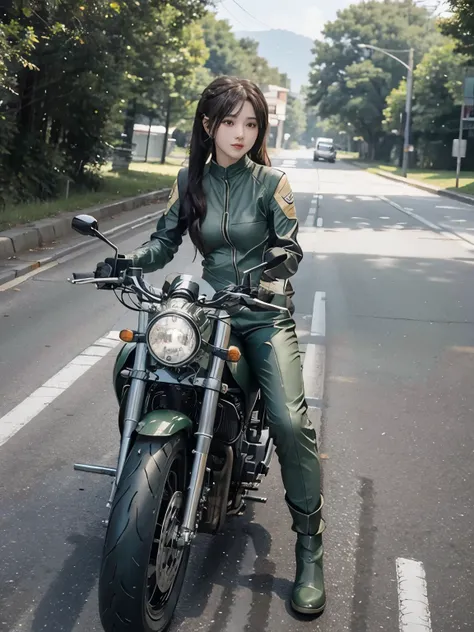  (realistic:1.5), 8k, Super delicate beauty, 1 girl, intricate motorcycle details, (short: 1.3), (highest quality: 1.0), (Super high sharpness: 1.0),（Beautiful and delicate depiction of eyes）,unreal engine:1.4, photorealistic:1.4, skin texture:1.4, masterp...