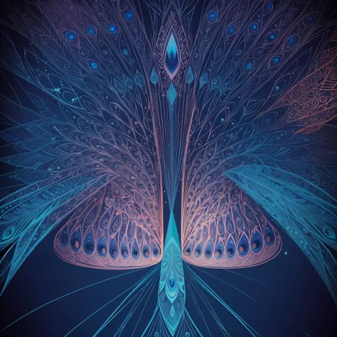 (highest quality, High resolution:1.2), symmetrical design,Geometric pattern, colorful design, complicated pattern, Symmetrical, Bold design, beautiful harmony, Spread peacock feather silhouette, Geometric patternで構成された高い技術,A magical design sheet that capt...