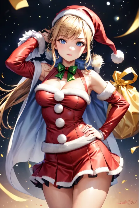 ((highest quality)), ((masterpiece)), (detailed miniskirt santa), perfect face