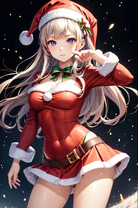 ((highest quality)), ((masterpiece)), (detailed miniskirt santa), perfect face、empty mouth、white panties、