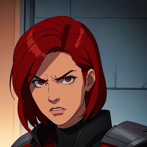 Angry red head femshep portrait