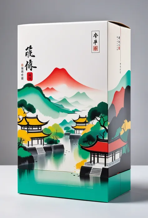 product packaging design，packaging box，mail order box，printing：geometric abstract ink，describe the jiangnan landscape architectu...