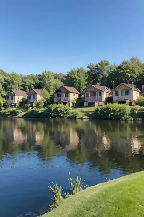 Close view of lakeside townhouse