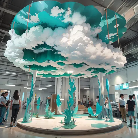 cloud swing,6 meters high,FRP、iron、Light,3D modeling,full view,actual,Rendering suitable for commercial exhibition displays