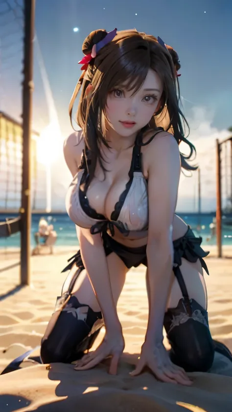 best quality, masterpiece, (actual:1.2), 1 girl, Tifa_Lockhart,Detailed face, beautiful visual work:1.2, best quality),(big breasts:1.7)，(bent over:1.6),huge ， (Delicate and beautiful eyes: 1.2), (Extremely detailed CG unified 8k wallpaper, masterpiece, be...