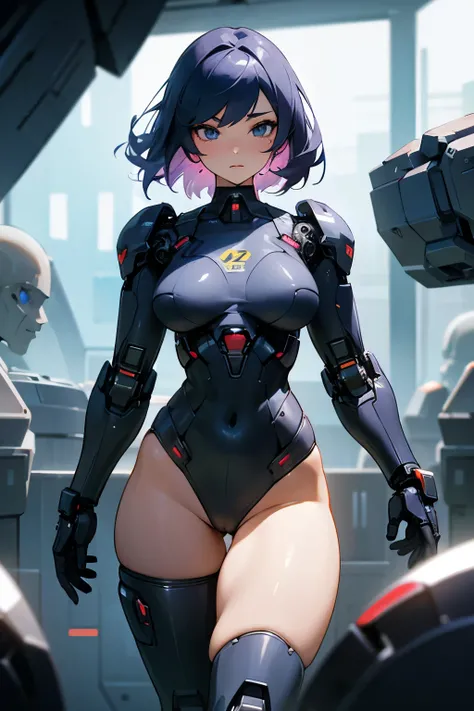 The woman&#39;s body is defined by thick thighs and cybernetic body parts, Short underwear, Whole and sample breasts