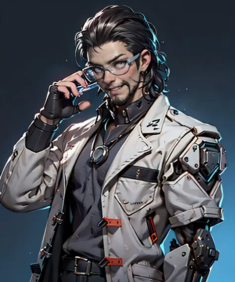 11:23(((best quality: 1.4))),(Mechanical eyes and fingers), (Gear Geek),(Eyes are machines),(Rabies),(super high quality),(Hyper-realistic 8K CG)、(middle-aged man有胡子),(There are technological elements on the clothes),(beard),(bad guy),Handheld experimental...