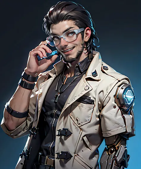 11:23(((best quality: 1.4))),(Mechanical eyes and fingers), (one-eyed giant),(Gear Geek),(one-eyed giant),(Rabies),(super high quality),(Hyper-realistic 8K CG)、(middle-aged man有胡子),(There are technological elements on the clothes),(beard),(bad guy),Handhel...