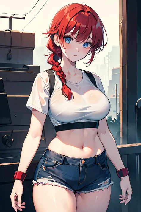 (masterpiece) , (best quality) , (8k wallpaper) , (detailed eyes) , (detailed illustration) , photorealistic , perfect anatomy , cinematic lighting , shading , ranma1/2, ranma-chan, boyish face, super detailed skin , Thick , fat , thick thighs , big breast...