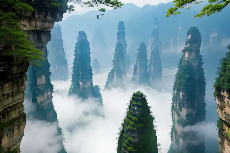 Zhangjiajie National Forest Park, China: Immortalized in the movie "Avatar," Zhangjiajie is renowned for its towering sandstone pillars, lush forests, and mist-shrouded landscapes, offering surreal scenery straight out of a fantasy world.