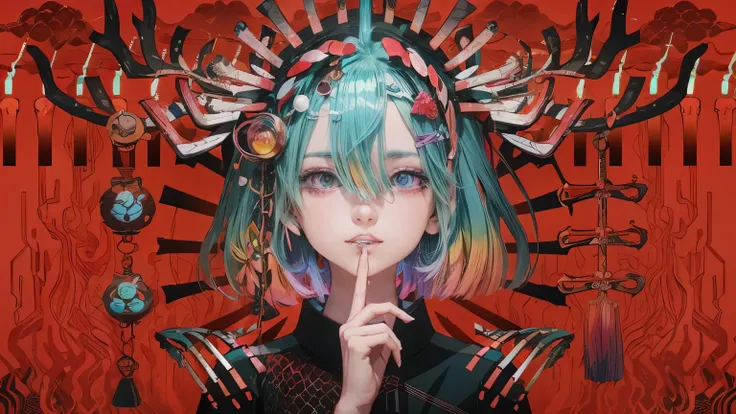 anime girl with a weird headpiece and a strange face, dreamy psychedelic anime, anime land of the lustrous, anime graphic illustration, anime girl with teal hair, 2 d anime style, best anime 4k konachan wallpaper, demon slayer rui fanart, anime style illus...