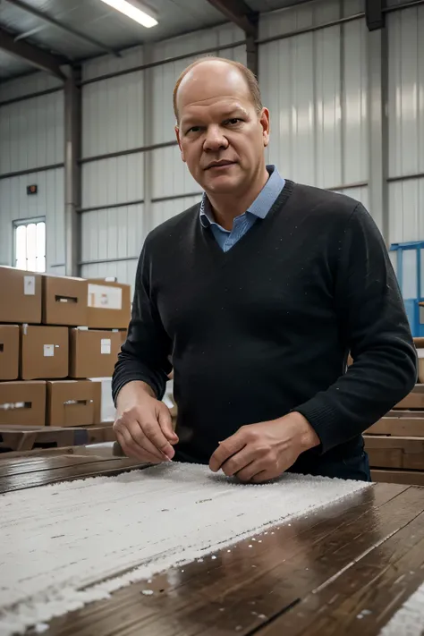 Politician Olaf Scholz as a Russian grandmother Choose industrial materials to create high-quality photographs with photorealistic images