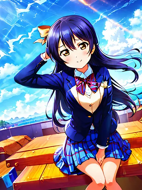 (masterpiece, best quality, ultra-detailed), (illustration), (beautiful detailed eyes), (1girl), (solo), sonoda umi, blue hair, ...