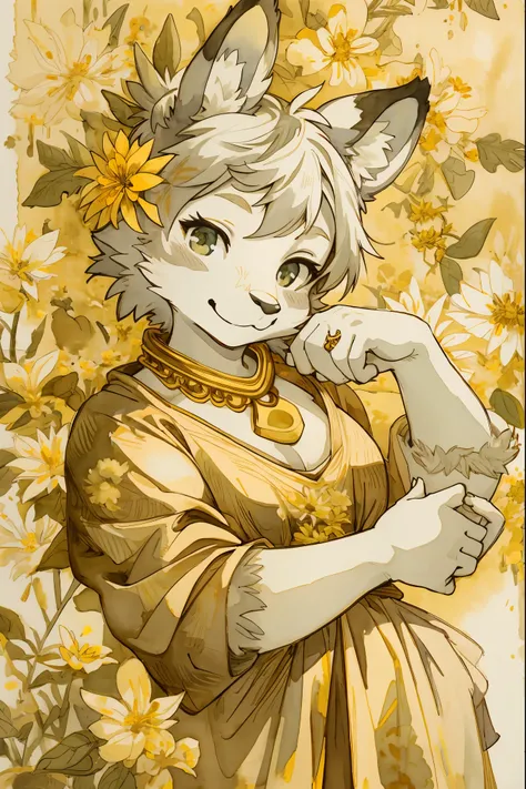 monochrome, watercolor, highres, top quality, best quality, paid reward available, High-quality illustrations by Michelangelo Buonarroti, unparalleled masterpiece, perfect artwork, absurdres, 1girl, kemono, furry, detailed body fur, animal face, animal han...